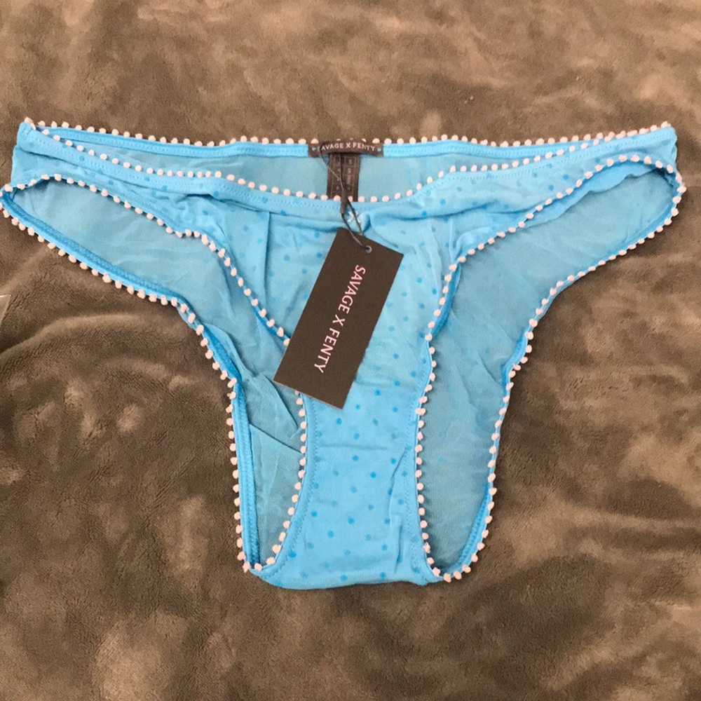 Savage X Fenty Light Blue Bikini Bottoms with White Trim